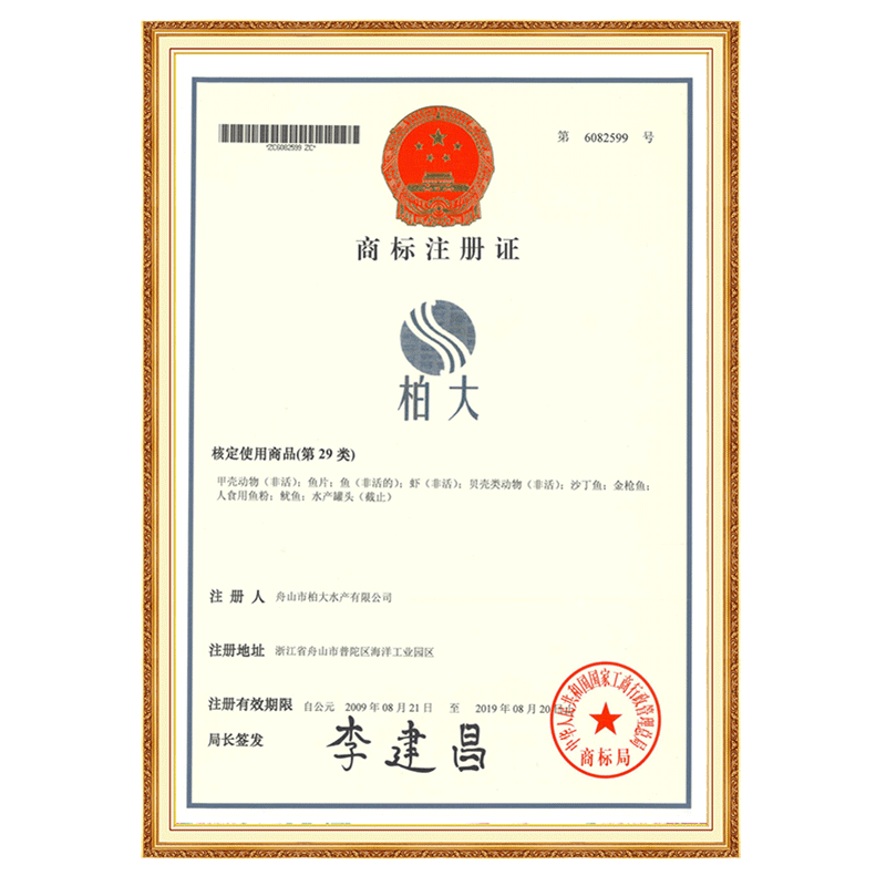 Trademark registration certificate 